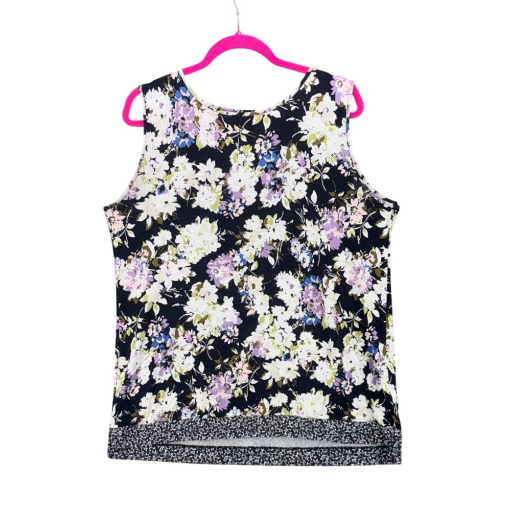 J Jill Wearever Sleeveles Top LP Dark Florals Soft Flowy Travel Beach Vacation